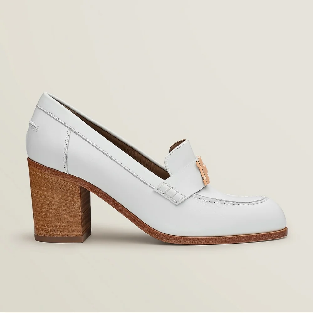 Hermès Dauphine 70 Loafer Blanc Calfskin with Rose Gold-plated Buckle sz 37.5 - Picture 2 of 16